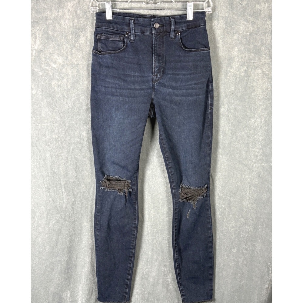 Good American Good Legs Crop Distressed Stretch Skinny Jeans Blue Size 6 28